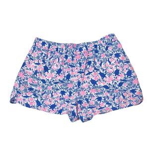 VINEYARD VINES Girls ShortsLarge Linen Blend Whale Logo Pink Blue Elastic Waist